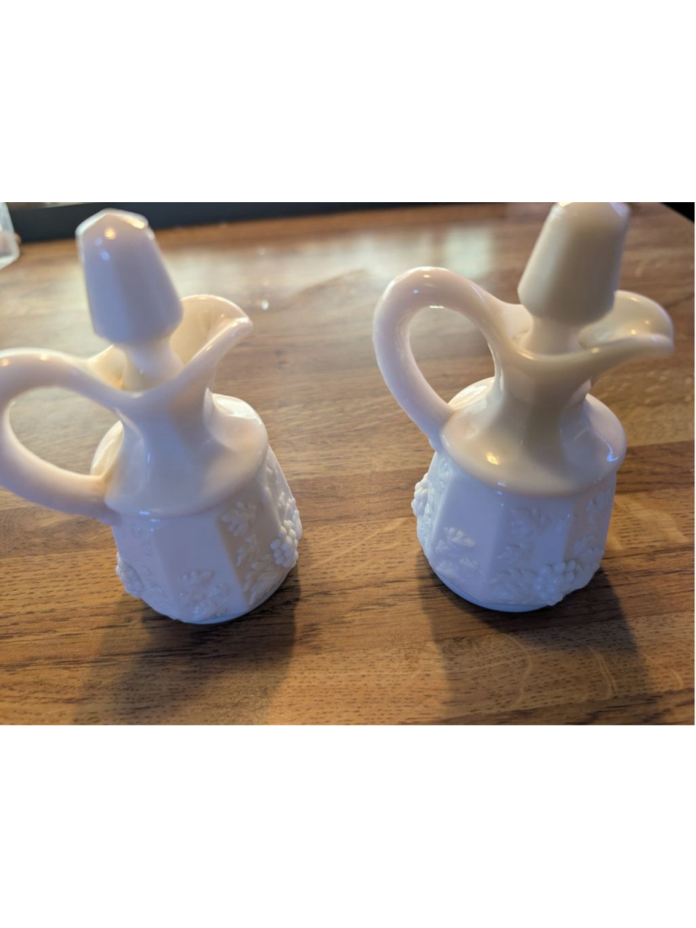 Vintage White Milk Glass Grape Pattern Cruet Set
